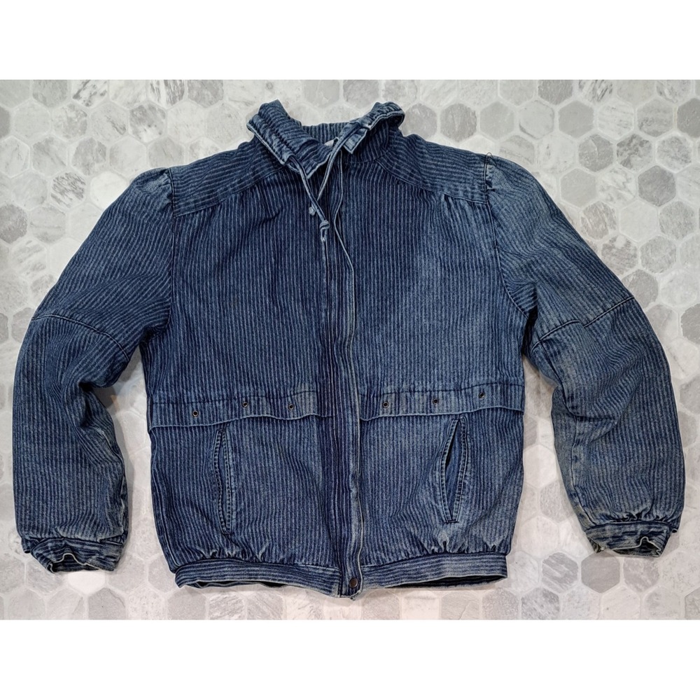 VINTAGE Denim Jacket Womens Size Size Med.  Flannel Lined Bomber Coat 80s Fits S